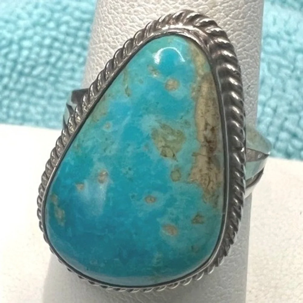 Sterling Silver Turquoise Ring 9 Signed B Southwestern Unisex 6g